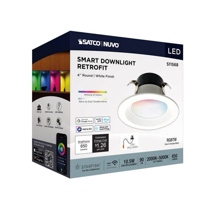 SATCO/NUVO 10.5W LED Retrofit Downlight 4 Inch Round Starfish IOT RGB/Tunable White 120V 90 CRI White Finish (S11568)
