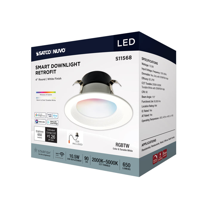 SATCO/NUVO 10.5W LED Retrofit Downlight 4 Inch Round Starfish IOT RGB/Tunable White 120V 90 CRI White Finish (S11568)