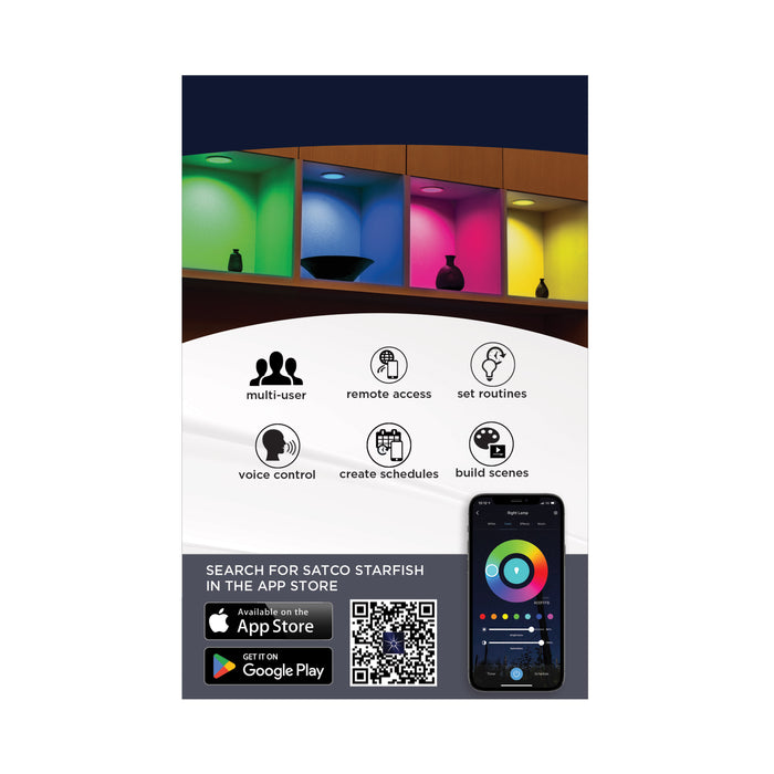 SATCO/NUVO 10.5W LED Retrofit Downlight 4 Inch Square Starfish IOT RGB/Tunable White 120V 90 CRI White Finish (S11569)