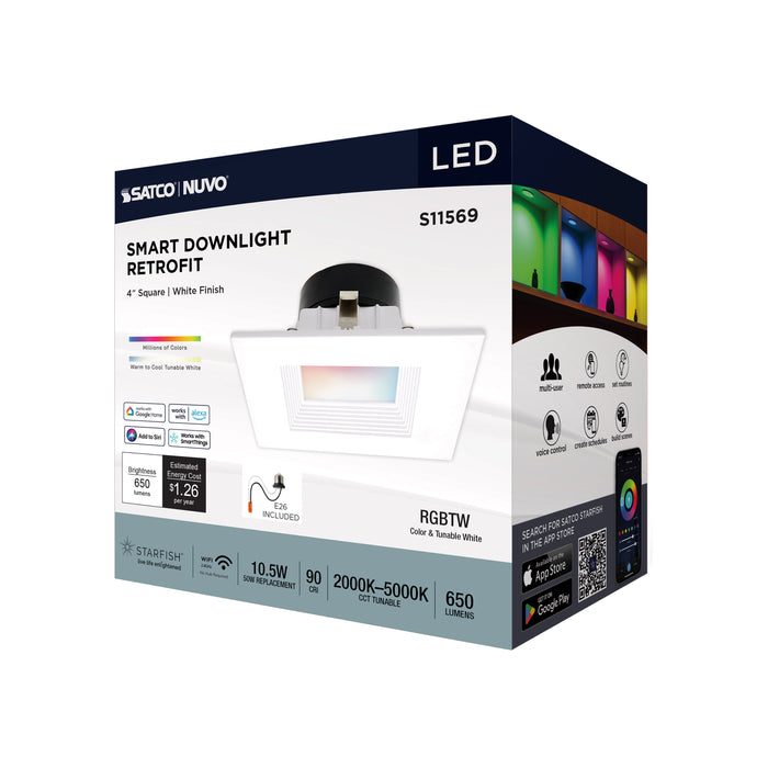 SATCO/NUVO 10.5W LED Retrofit Downlight 4 Inch Square Starfish IOT RGB/Tunable White 120V 90 CRI White Finish (S11569)
