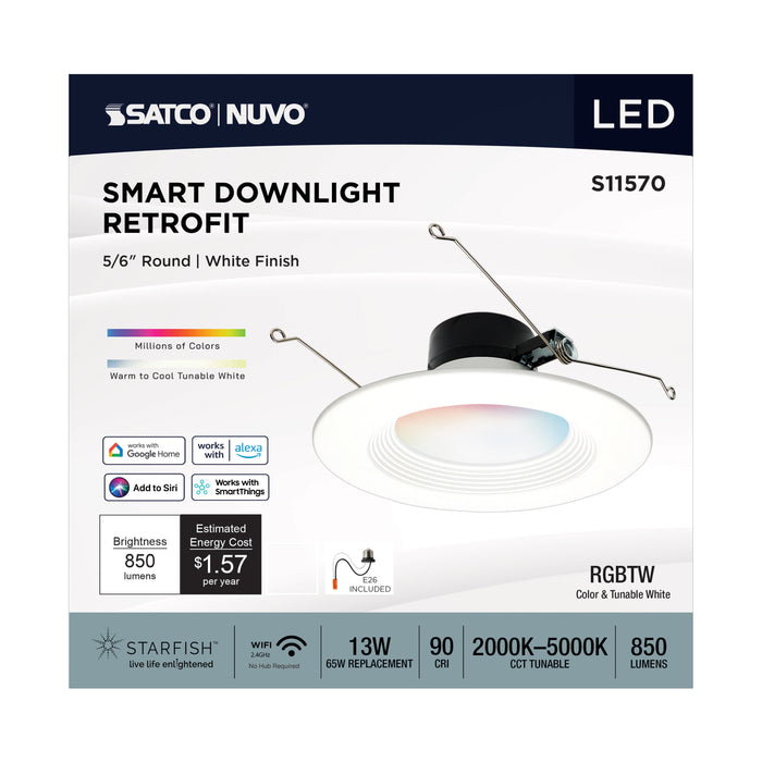 SATCO/NUVO 13W LED Retrofit Downlight 5-6 Inch Round Starfish IOT RGB/Tunable White 120V 90 CRI White Finish (S11570)