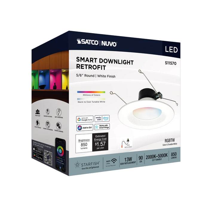SATCO/NUVO 13W LED Retrofit Downlight 5-6 Inch Round Starfish IOT RGB/Tunable White 120V 90 CRI White Finish (S11570)