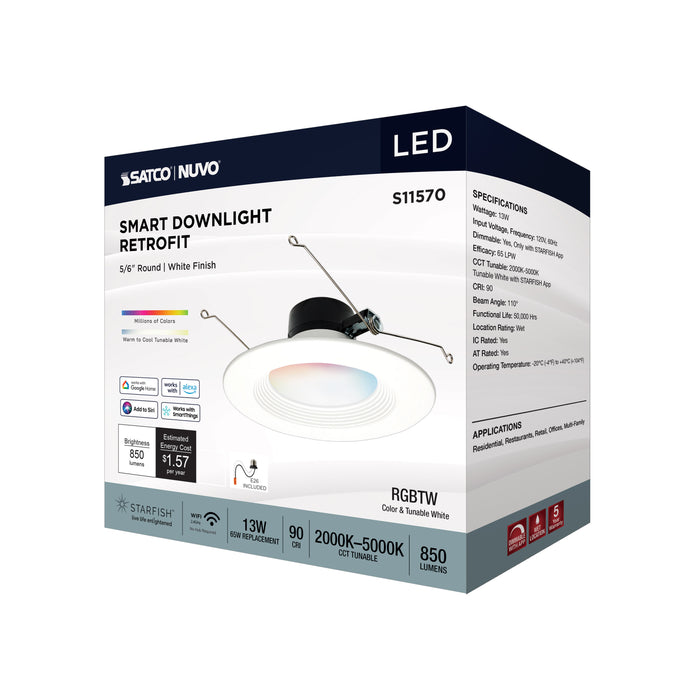 SATCO/NUVO 13W LED Retrofit Downlight 5-6 Inch Round Starfish IOT RGB/Tunable White 120V 90 CRI White Finish (S11570)