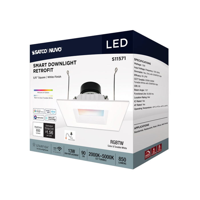 SATCO/NUVO 13W LED Retrofit Downlight 5-6 Inch Square Starfish IOT RGB/Tunable White 120V 90 CRI White Finish (S11571)
