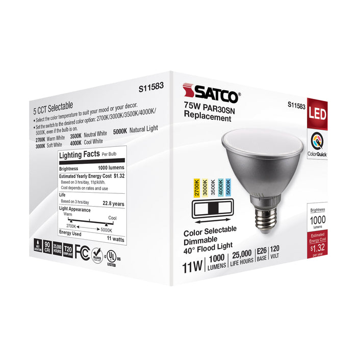 SATCO/NUVO LED CCT Selectable PAR30 Lamp 11W 1000Lm CCT Selectable 2700K/3000K/3500K/4000K/5000K 120V 90 CRI Dimmable (S11583)