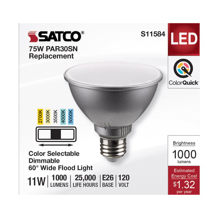 SATCO/NUVO LED CCT Selectable PAR30 Lamp 11W 1000Lm CCT Selectable 2700K/3000K/3500K/4000K/5000K 120V 90 CRI Dimmable (S11584)