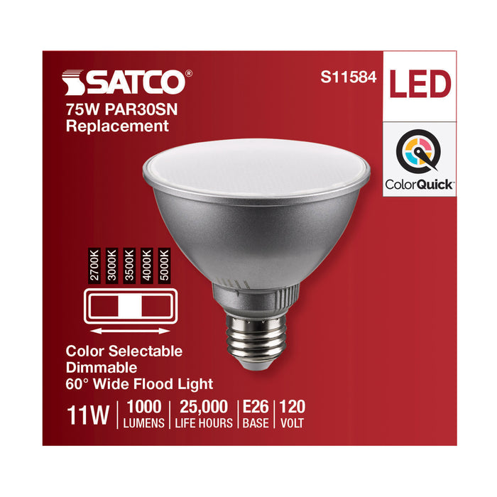 SATCO/NUVO LED CCT Selectable PAR30 Lamp 11W 1000Lm CCT Selectable 2700K/3000K/3500K/4000K/5000K 120V 90 CRI Dimmable (S11584)