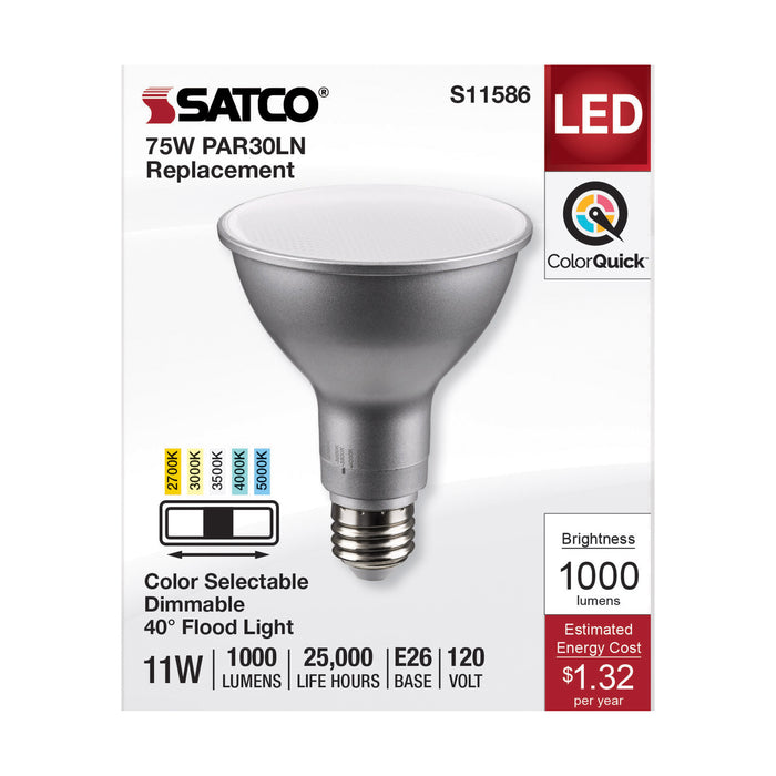 SATCO/NUVO LED CCT Selectable PAR30LN Lamp 11W 1000Lm CCT Selectable 2700K/3000K/3500K/4000K/5000K 120V 90 CRI Dimmable (S11586)