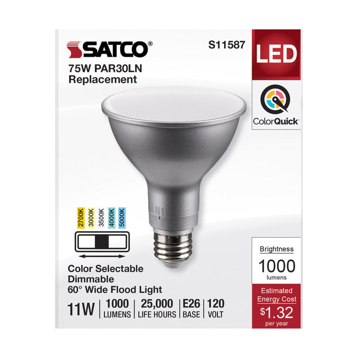 SATCO/NUVO LED CCT Selectable PAR30LN Lamp 11W 1000Lm CCT Selectable 2700K/3000K/3500K/4000K/5000K 120V 90 CRI Dimmable (S11587)