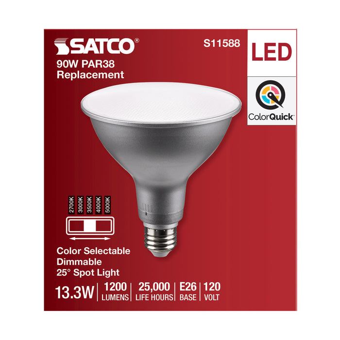 SATCO/NUVO LED CCT Selectable PAR38 Lamp 13.3W 1200Lm CCT Selectable 2700K/3000K/3500K/4000K/5000K 120V 90 CRI Dimmable (S11588)