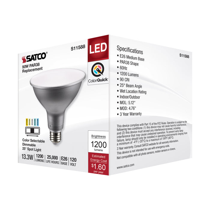 SATCO/NUVO LED CCT Selectable PAR38 Lamp 13.3W 1200Lm CCT Selectable 2700K/3000K/3500K/4000K/5000K 120V 90 CRI Dimmable (S11588)