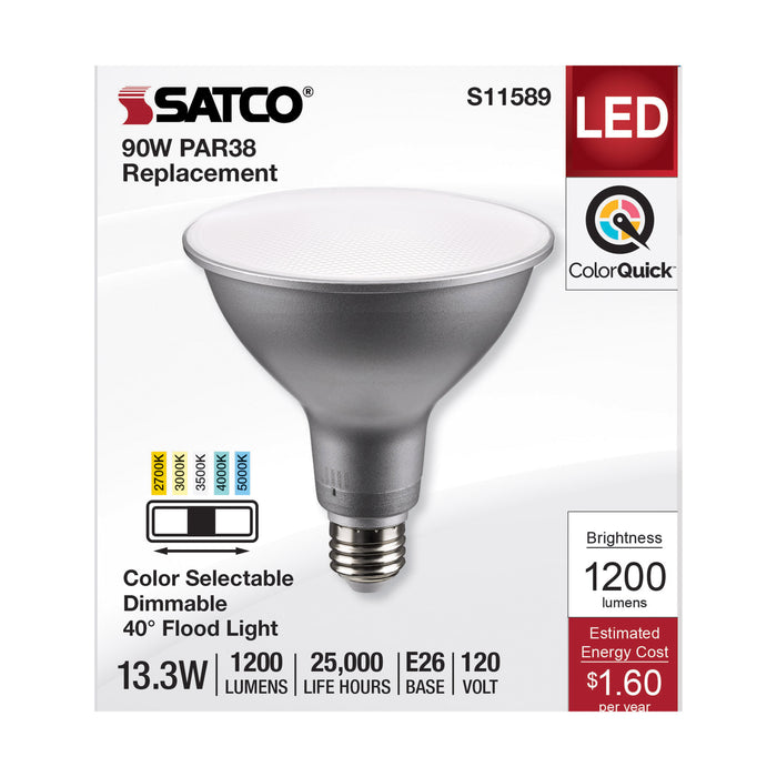 SATCO/NUVO LED CCT Selectable PAR38 Lamp 13.3W 1200Lm CCT Selectable 2700K/3000K/3500K/4000K/5000K 120V 90 CRI Dimmable (S11589)
