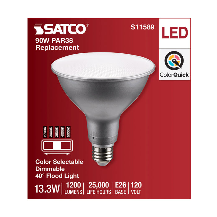 SATCO/NUVO LED CCT Selectable PAR38 Lamp 13.3W 1200Lm CCT Selectable 2700K/3000K/3500K/4000K/5000K 120V 90 CRI Dimmable (S11589)