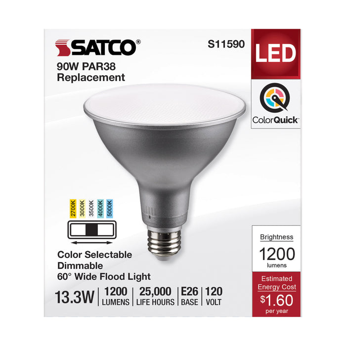 SATCO/NUVO LED CCT Selectable PAR38 Lamp 13.3W 1200Lm CCT Selectable 2700K/3000K/3500K/4000K/5000K 120V 90 CRI Dimmable (S11590)