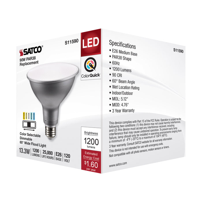SATCO/NUVO LED CCT Selectable PAR38 Lamp 13.3W 1200Lm CCT Selectable 2700K/3000K/3500K/4000K/5000K 120V 90 CRI Dimmable (S11590)