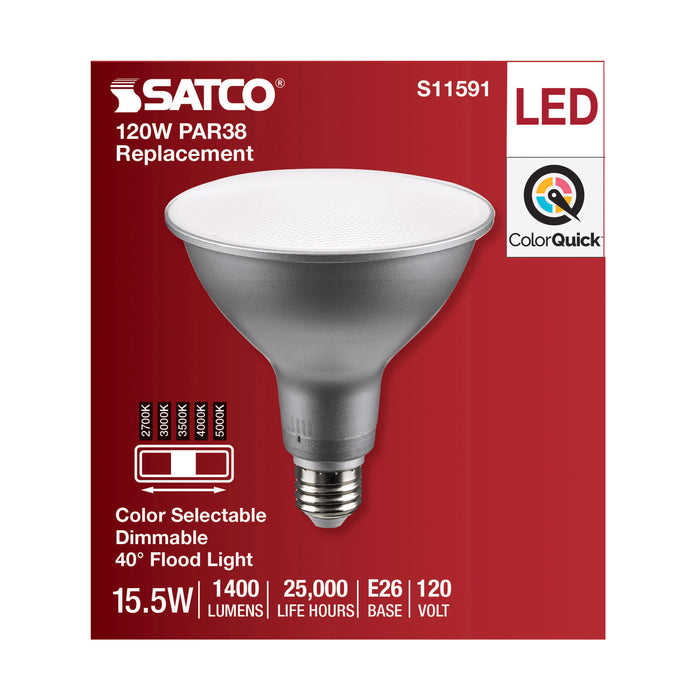 SATCO/NUVO LED CCT Selectable PAR38 Lamp 15.5W 1400Lm CCT Selectable 2700K/3000K/3500K/4000K/5000K 120V 90 CRI Dimmable (S11591)