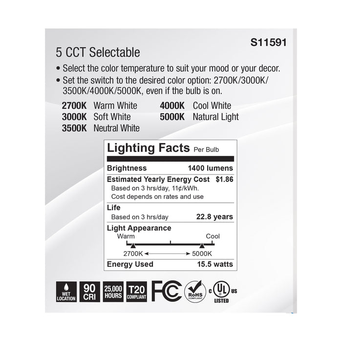 SATCO/NUVO LED CCT Selectable PAR38 Lamp 15.5W 1400Lm CCT Selectable 2700K/3000K/3500K/4000K/5000K 120V 90 CRI Dimmable (S11591)