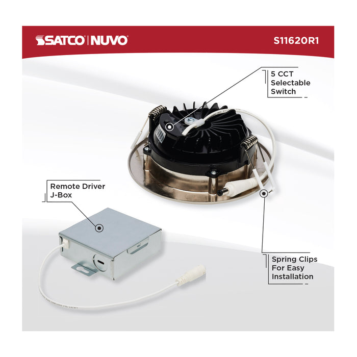 SATCO/NUVO 12W LED Direct Wire Downlight Gimbaled 4 Inch CCT Selectable Round Remote Driver Brushed Nickel Finish 850Lm 120V (S11620R1)