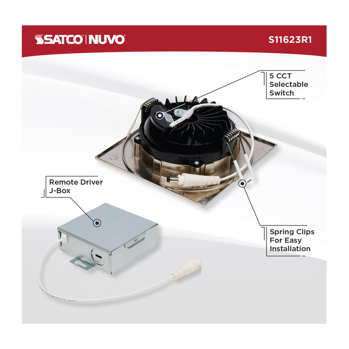 SATCO/NUVO 12W LED Direct Wire Downlight Gimbaled 4 Inch CCT Selectable Square Remote Driver Brushed Nickel Finish 850Lm 120V (S11623R1)