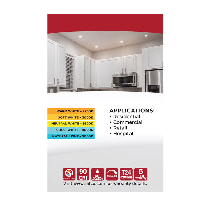 SATCO/NUVO 12W LED Direct Wire Downlight Gimbaled 3.5 Inch CCT Selectable Round Remote Driver White Finish 840Lm 120V (S11624R1)