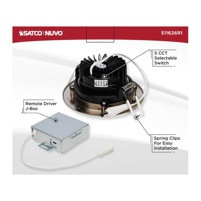 SATCO/NUVO 12W LED Direct Wire Downlight Gimbaled 3.5 Inch CCT Selectable Round Remote Driver Brushed Nickel Finish 840Lm 120V (S11626R1)