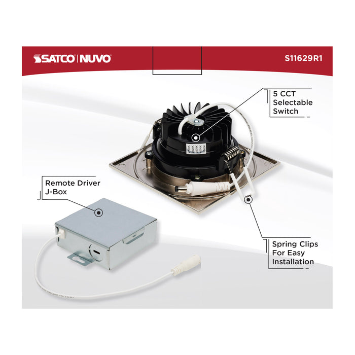 SATCO/NUVO 12W LED Direct Wire Downlight Gimbaled 3.5 Inch CCT Selectable Square Remote Driver Brushed Nickel Finish 840Lm 120V (S11629R1)
