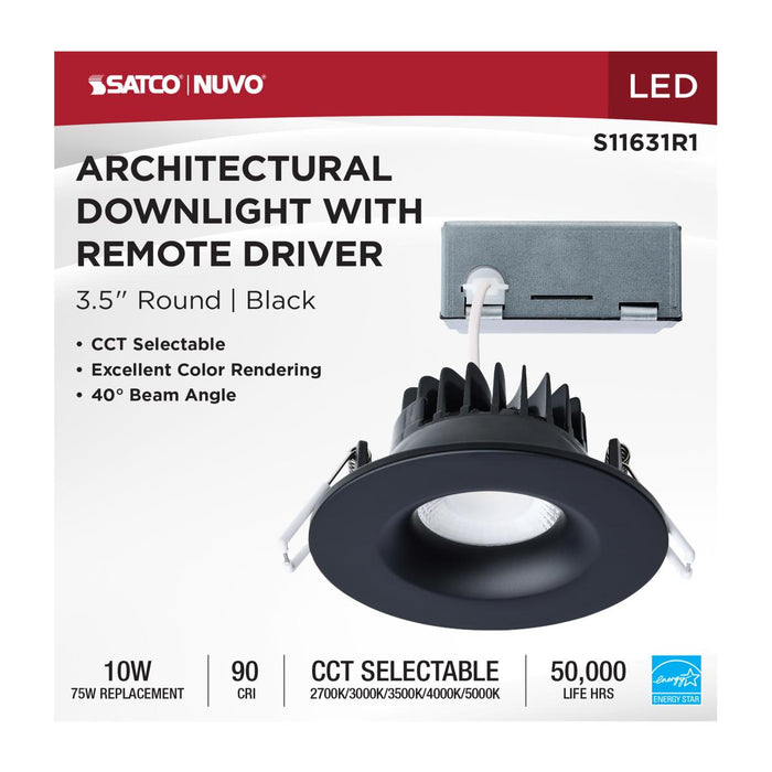 SATCO/NUVO 10W LED Direct Wire Downlight Remote Driver CCT Selectable 2700K/3000K/3500K/4000K/5000K 120V Dimmable Round Black (S11631R1)