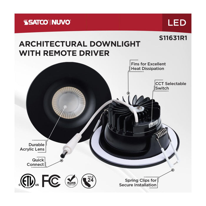 SATCO/NUVO 10W LED Direct Wire Downlight Remote Driver CCT Selectable 2700K/3000K/3500K/4000K/5000K 120V Dimmable Round Black (S11631R1)
