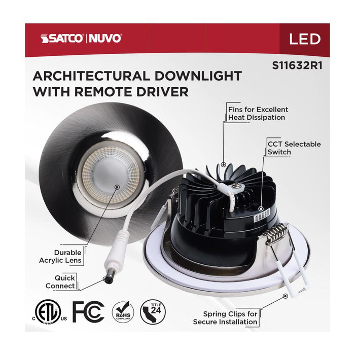 SATCO/NUVO 10W LED Direct Wire Downlight Remote Driver CCT Selectable 2700K/3000K/3500K/4000K/5000K 120V Dimmable Round Brushed Nickel (S11632R1)