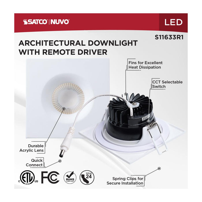 SATCO/NUVO 10W LED Direct Wire Downlight Remote Driver CCT Selectable 2700K/3000K/3500K/4000K/5000K 120V Dimmable Square White (S11633R1)
