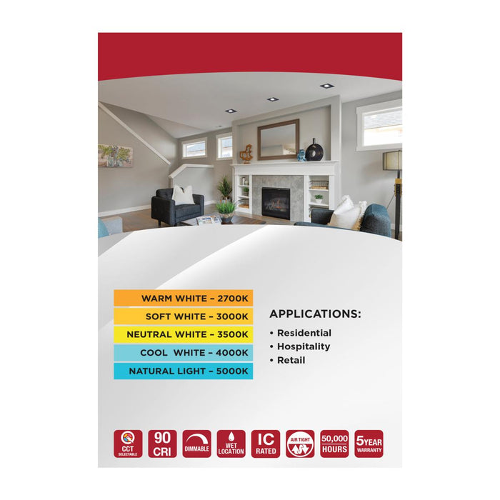 SATCO/NUVO 10W LED Direct Wire Downlight Remote Driver CCT Selectable 2700K/3000K/3500K/4000K/5000K 120V Dimmable Square Black (S11634R1)