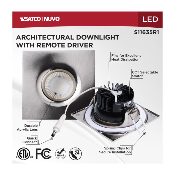 SATCO/NUVO 10W LED Direct Wire Downlight Remote Driver CCT Selectable 2700K/3000K/3500K/4000K/5000K 120V Dimmable Square Brushed Nickel (S11635R1)