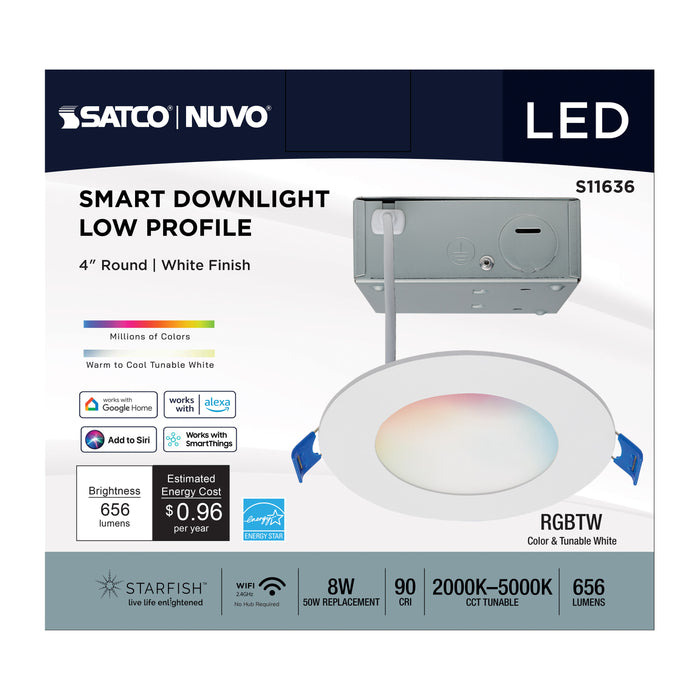 SATCO/NUVO Starfish 8W LED Direct Wire Downlight 4-Inch Remote Driver RGBTW Round White Finish (S11636)