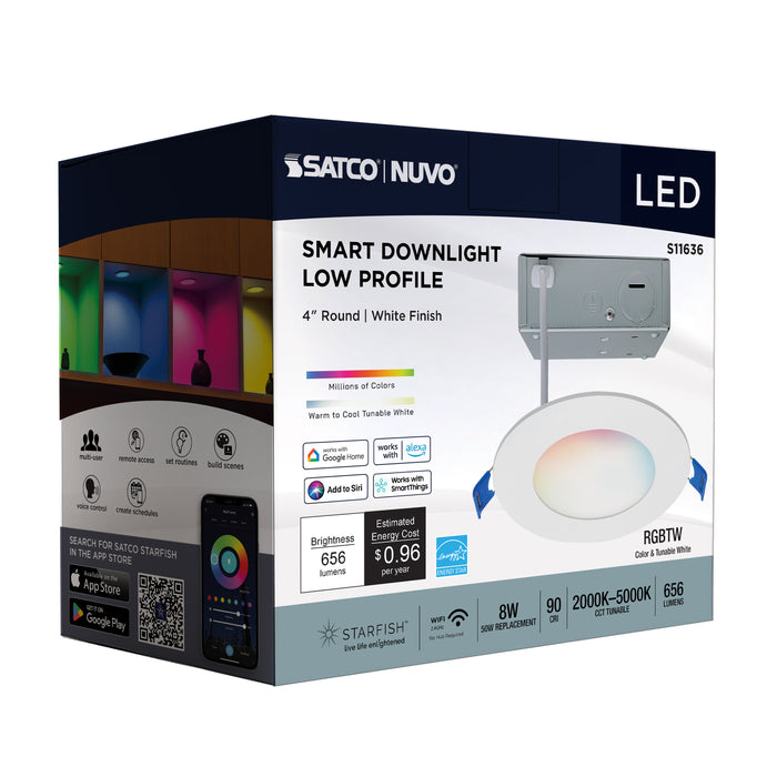 SATCO/NUVO Starfish 8W LED Direct Wire Downlight 4-Inch Remote Driver RGBTW Round White Finish (S11636)