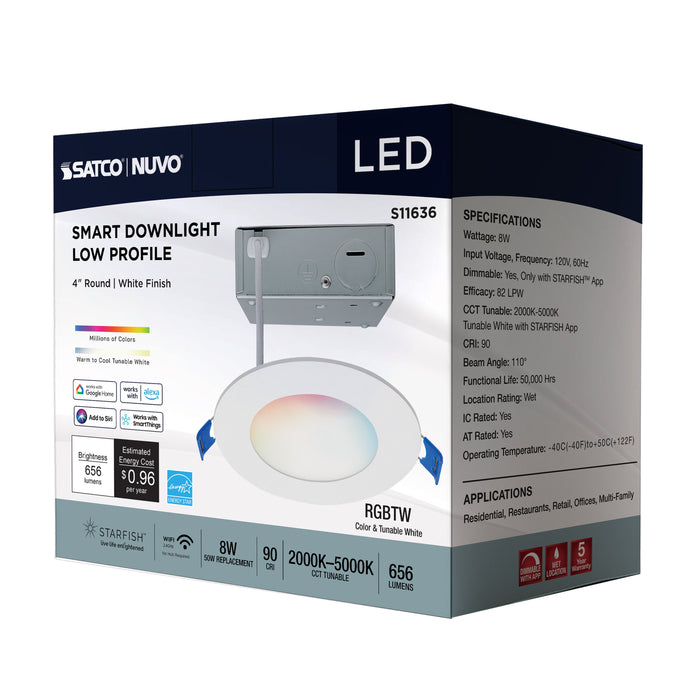 SATCO/NUVO Starfish 8W LED Direct Wire Downlight 4-Inch Remote Driver RGBTW Round White Finish (S11636)