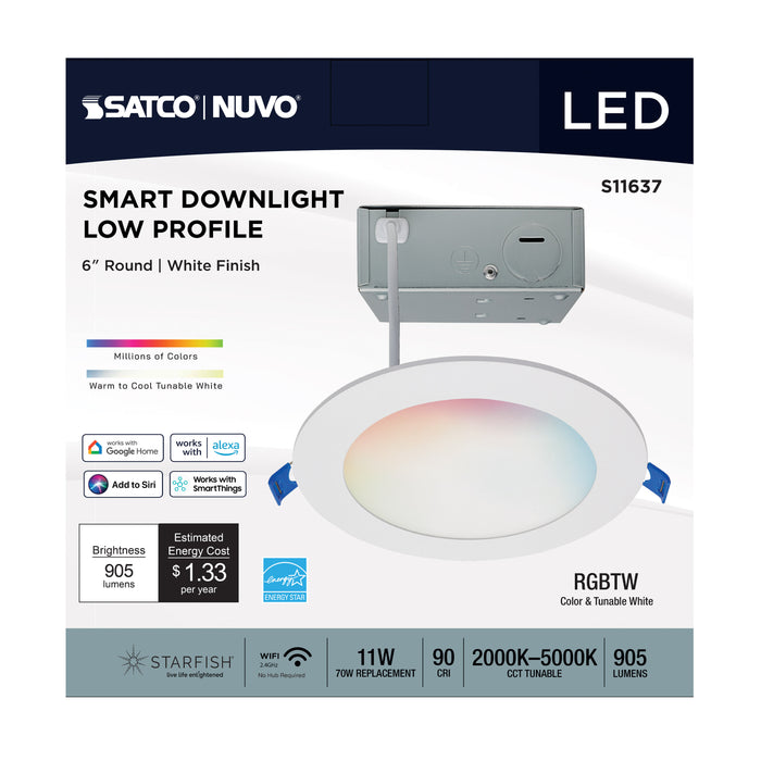 SATCO/NUVO Starfish 11W LED Direct Wire Downlight 6-Inch Remote Driver RGBTW Round White Finish (S11637)