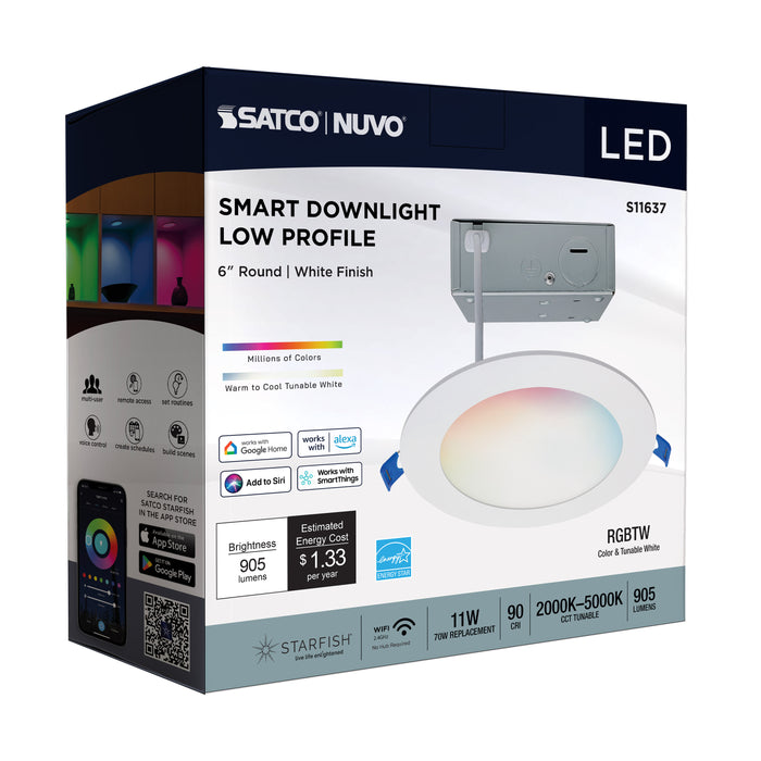 SATCO/NUVO Starfish 11W LED Direct Wire Downlight 6-Inch Remote Driver RGBTW Round White Finish (S11637)