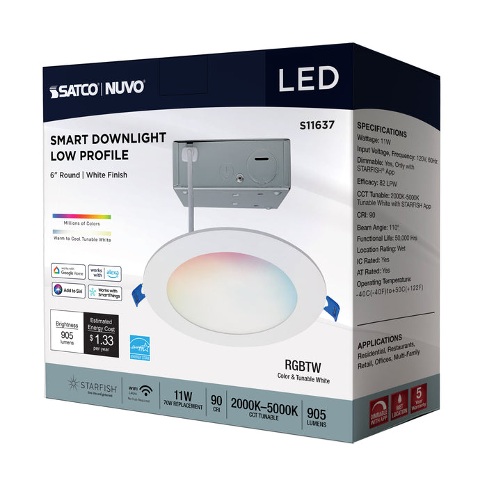 SATCO/NUVO Starfish 11W LED Direct Wire Downlight 6-Inch Remote Driver RGBTW Round White Finish (S11637)