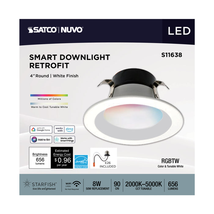 SATCO/NUVO Starfish 8W LED Retrofit Downlight 4 Inch RGBTW Round White Finish (S11638)