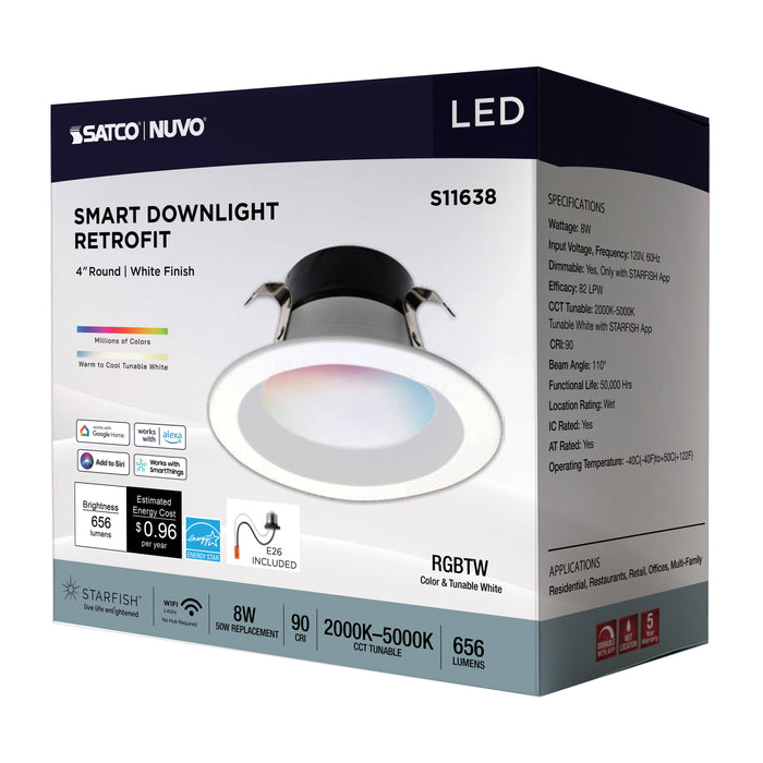 SATCO/NUVO Starfish 8W LED Retrofit Downlight 4 Inch RGBTW Round White Finish (S11638)