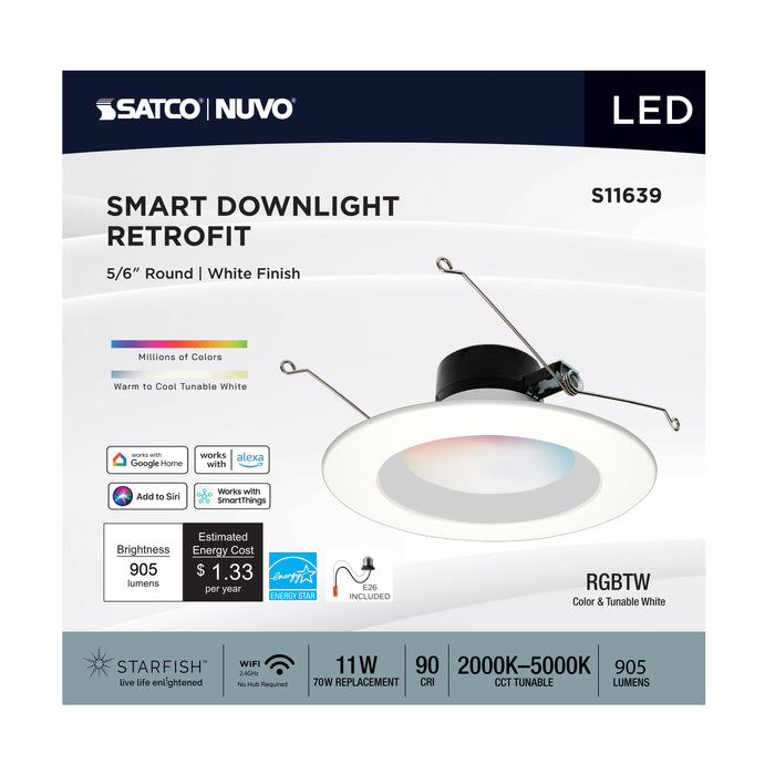 SATCO/NUVO Starfish 11W LED Retrofit Downlight 5-6 Inch RGBTW Round White Finish (S11639)