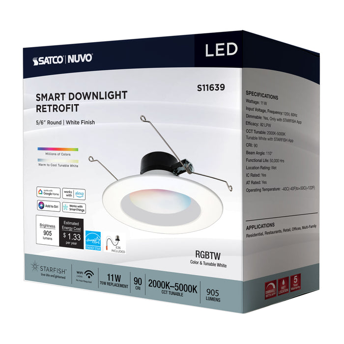 SATCO/NUVO Starfish 11W LED Retrofit Downlight 5-6 Inch RGBTW Round White Finish (S11639)