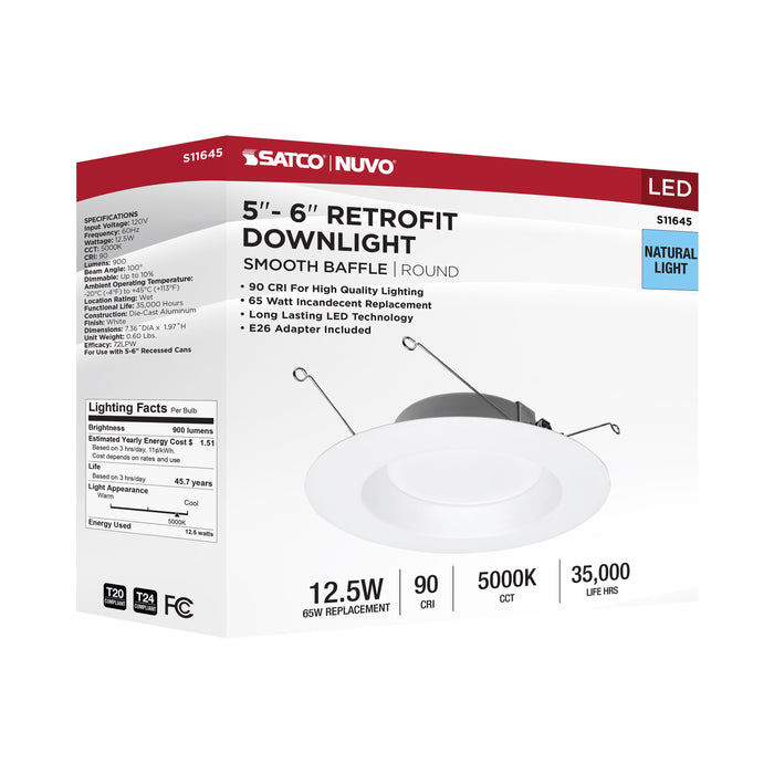 SATCO/NUVO 12.5W LED Downlight Retrofit 5-6 Inch 5000K 120V Dimmable White Finish (S11645)