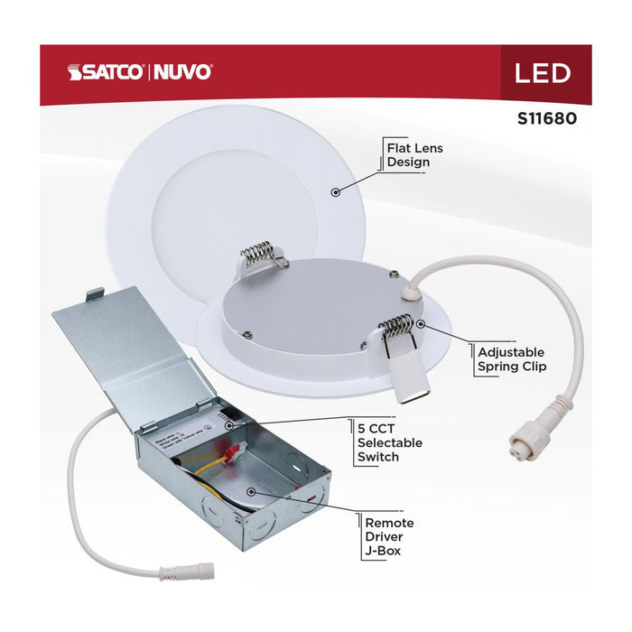 SATCO/NUVO 8W LED Direct Wire Economy Downlight Remote Driver 4 Inch CCT Selectable 2700K/3000K/3500K/4000K/5000K 120V Round Flat Face White (S11680)
