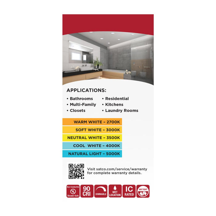 SATCO/NUVO 8W LED Direct Wire Economy Downlight Remote Driver 4 Inch CCT Selectable 2700K/3000K/3500K/4000K/5000K 120V Round Flat Face White (S11680)