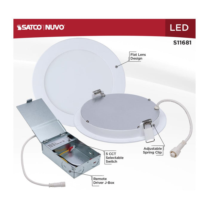 SATCO/NUVO 11W LED Direct Wire Economy Downlight Remote Driver 6 Inch CCT Selectable 2700K/3000K/3500K/4000K/5000K 120V Round Flat Face White (S11681)