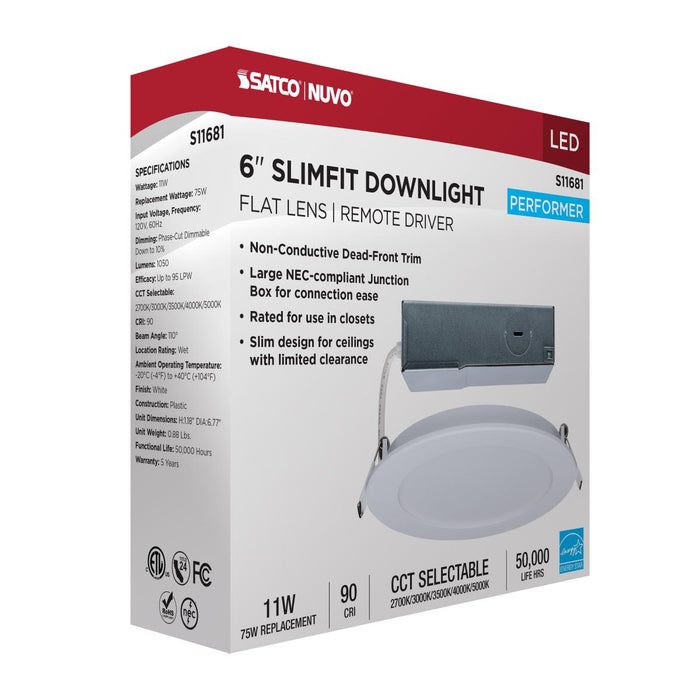 SATCO/NUVO 11W LED Direct Wire Economy Downlight Remote Driver 6 Inch CCT Selectable 2700K/3000K/3500K/4000K/5000K 120V Round Flat Face White (S11681)