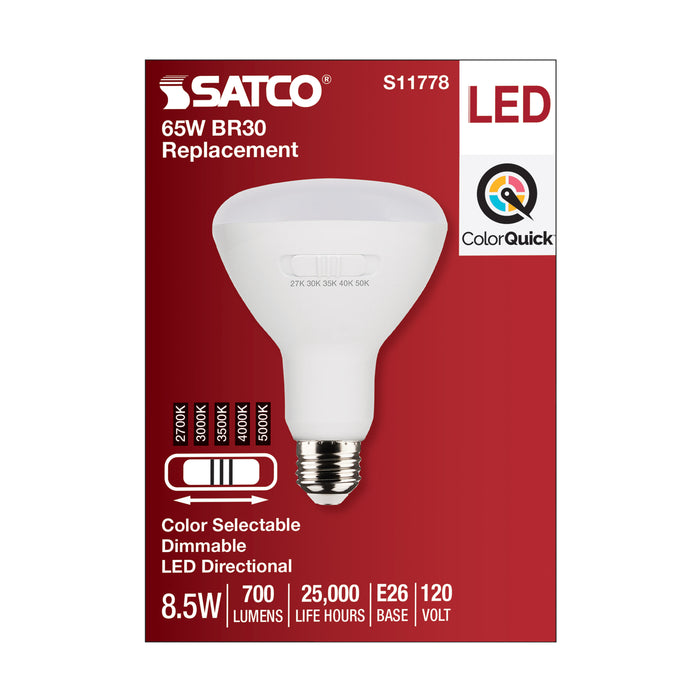 SATCO/NUVO 8.5W BR30 LED Medium Base CCT Selectable 2700K/3000K/3500K/4000K/5000K 700Lm White Finish 90 CRI 120V (S11778)