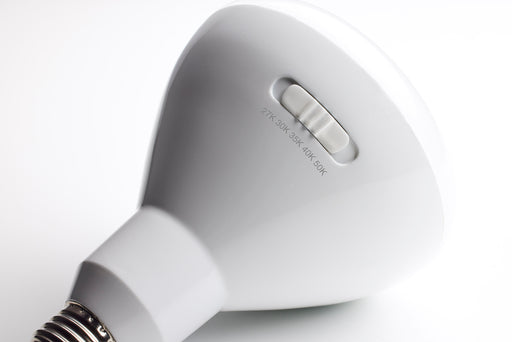 SATCO/NUVO 13W BR40 LED Medium Base CCT Selectable 2700K/3000K/3500K/4000K/5000K 1075Lm White Finish 90 CRI 120V 4-Pack (S11781)