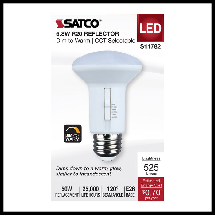 SATCO/NUVO 5.8W R20 LED CCT Selectable 2700K/3000K/3500K/4000K/5000K 120V 90 CRI Dimmable E26 Base White (S11782)